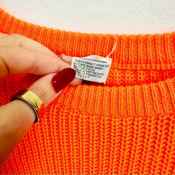 EXPRESS Neon Orange Chunky Thick Knit Tunic Pullover Crew Neck Cozy Sweater M - Picture 12 of 14